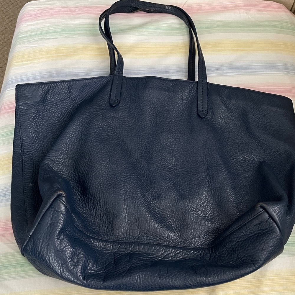 Brooks brothers navy genuine pebble leather bag tote